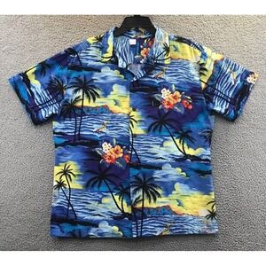Palmwave Hawaiian Camp Shirt Mens Size XL Blue Tropical